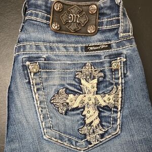 Miss Me Denim Bootcut Jeans with Silver Cross Embellishment